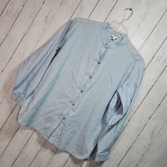 J. Jill Women's Blue Cotton Denim Knot-Button Shirt Long Sleeve Size Large. - Picture 5 of 12